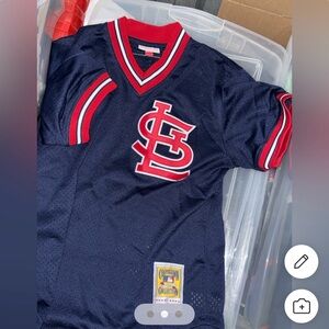 Mitchell & Ness Navy and Red Men's V-Neck Jersey